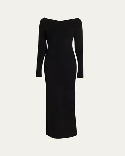 Stella Mccartney Compact Knit Off-shoulder Maxi Dress In Black