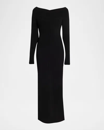 Stella Mccartney Compact Knit Off-shoulder Maxi Dress In Black