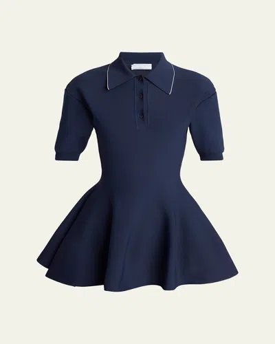 Stella Mccartney Compact Knit Peplum Polo Shirt In Blue