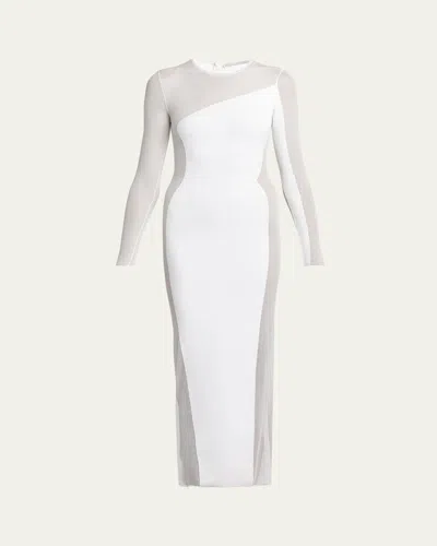 Stella Mccartney Compact Knit Sheer-sides Long-sleeve Ankle Dress In Pure White