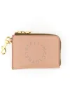 Stella Mccartney Compact Wallet With Perforated Logo And Zip Closure In Pink