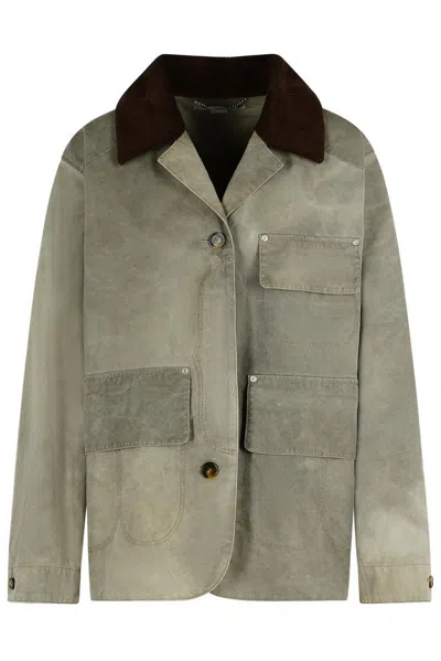 Stella Mccartney Corduroy Collar Aged Jacket In Green