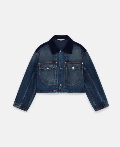 Stella Mccartney Corduroy Collar Denim Jacket In Dark Wash Blue Denim