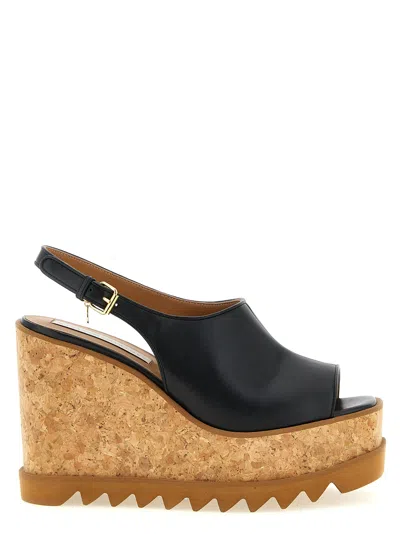Stella Mccartney Cork Platform Slingback Wedge Sandal In Black