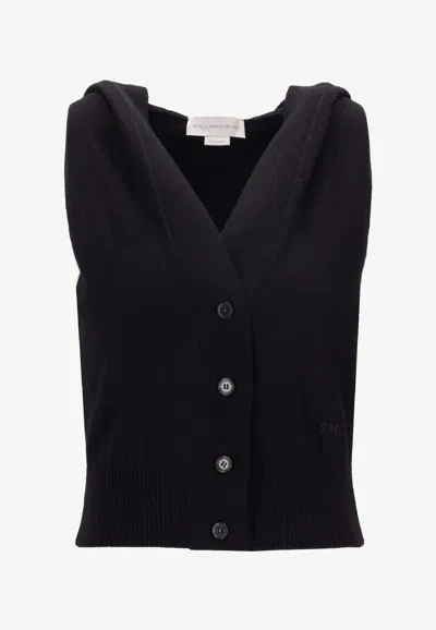 Stella Mccartney Cozy Hooded Virgin Wool Crop Sweater Vest In Black