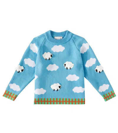 Stella Mccartney Kids' Cotton And Wool Intarsia Sweater In Blue