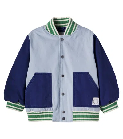 Stella Mccartney Kids' Cotton Canvas Varsity Jacket In Blue