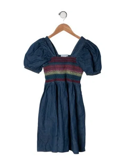 Pre-owned Stella Mccartney Kids' Cotton Embroidered Accent Short Sleeve Dress In Blue