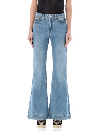 Stella Mccartney Cotton Flared Jeans With Falabella Chain In Blue