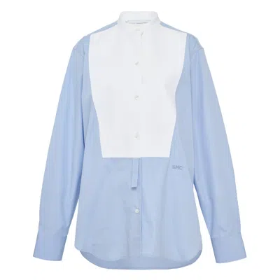 Stella Mccartney Cotton Poplin Mixed Shirt In Blue