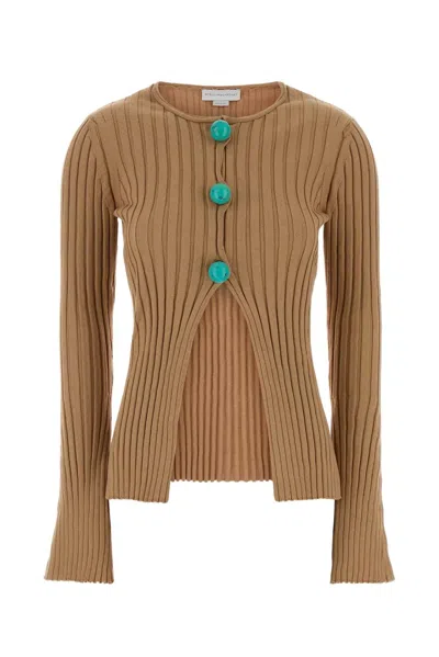 Stella Mccartney Cotton Ribbed Cardigan In Nude