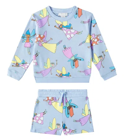 Stella Mccartney Kids' Cotton Sweatshirt And Shorts Set In Blue