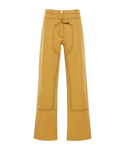 Stella Mccartney Cotton Twill Straight Pants W/ Buckle In Brown