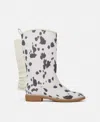 Stella Mccartney Cow Pattern Fringed Western Boots In Ivory