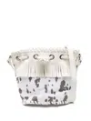 Stella Mccartney Cow-print Fringed Bucket Bag In White