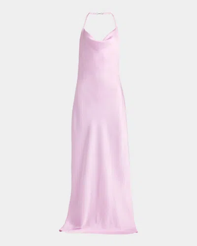 Stella Mccartney Cowl-neck Enverse Satin Backless Halter Gown In Pink