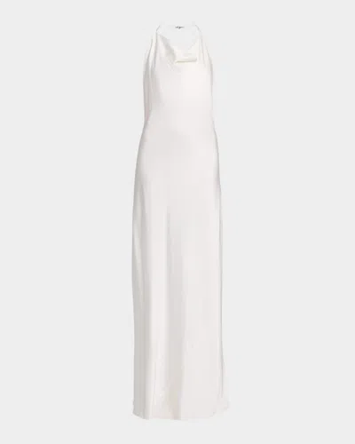 Stella Mccartney Cowl-neck Enverse Satin Backless Halter Gown In White