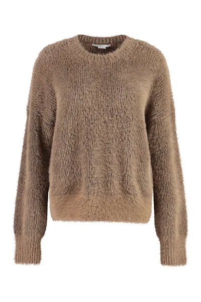 Stella Mccartney Fluffy Long Sleeve Crew-neck Sweater In Beige