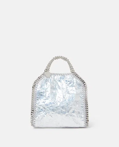 Stella Mccartney Cracked Metallic Falabella Tiny Tote Bag In Silver