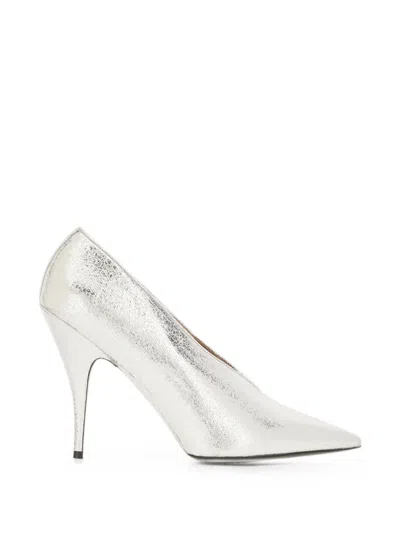 Stella Mccartney Cracked-effect Pointed-toe Pumps In Silver