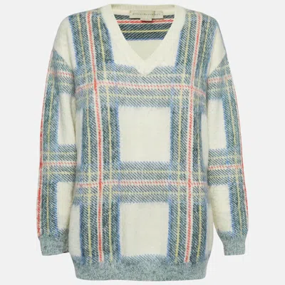 Pre-owned Stella Mccartney Cream And Green Plaid Wool Blend Sweater S