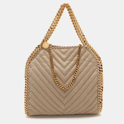 Pre-owned Stella Mccartney Cream Chevron Quilted Faux Suede Mini Falabella Tote