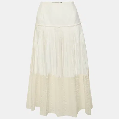Pre-owned Stella Mccartney Cream Cotton And Mesh Pleated Midi Skirt S In White