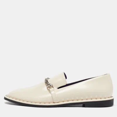Pre-owned Stella Mccartney Cream Faux Patent Leather Chain Loafers Size 40