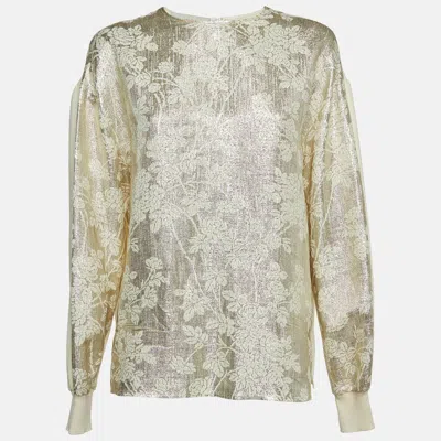 Pre-owned Stella Mccartney Cream/gold Brocade Full Sleeves Jumper Top M