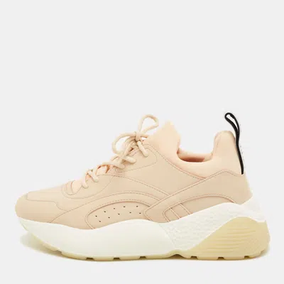 Pre-owned Stella Mccartney Cream/white Fabric And Faux Leather Eclypse Lace Up Sneakers Size 39 In Pink