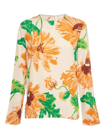 Pre-owned Stella Mccartney Crepe Floral-print Top In Neutral