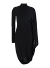 Stella Mccartney Black Asymmetric Midi Dress With High Neck And One Cape Sleeve In Black