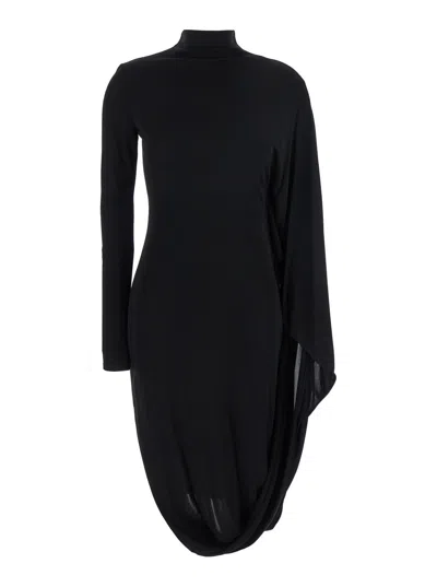 Stella Mccartney Asymmetric Cape Midi Dress In Black
