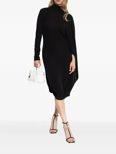 Stella Mccartney Asymmetric Cape Midi Dress In Black