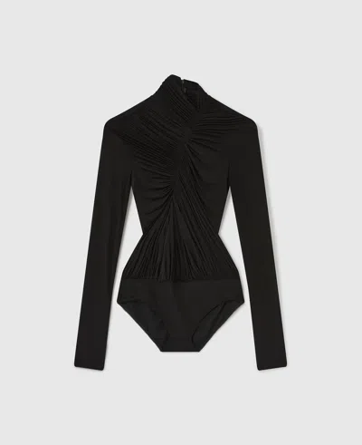 Stella Mccartney Crepe Jersey Draped Bodysuit In Black