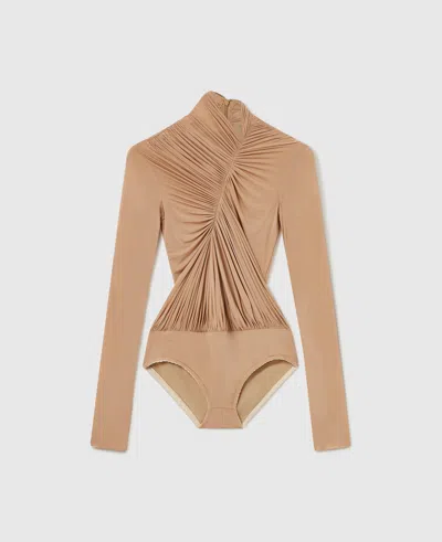 Stella Mccartney Crepe Jersey Draped Bodysuit In Brown