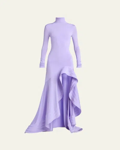 Stella Mccartney Crepe Jersey Frill Long-sleeve High-low Dress In Purple