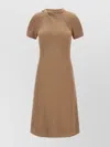 Stella Mccartney Crew Neck Knitted Ribbed Knee-length Dress In Brown