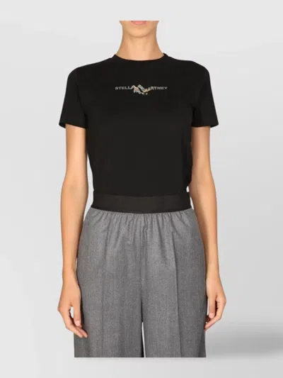 Stella Mccartney Crew Neck Ribbed Hem Short Sleeves Top In Black