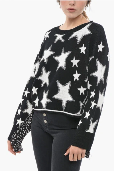 Stella Mccartney Crew Neck Stars Sweater With Silk Details In Black