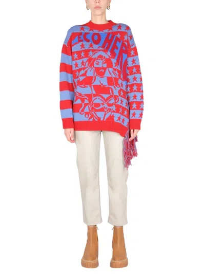 Stella Mccartney Wool Crew Neck With Fringe Sweater In Multi