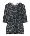 Stella Mccartney Leopard Print Short Sleeve Top With Classic Crew Neck In Blue