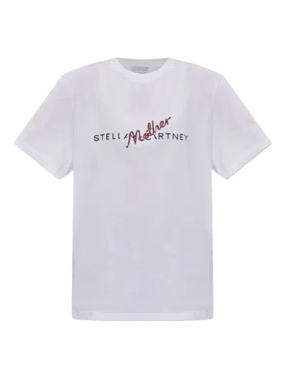 Stella Mccartney Crew Neck T-shirt With Logo Print And Sequin Detail In White