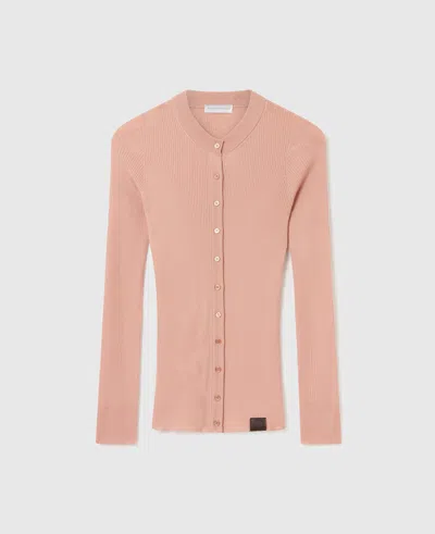 Stella Mccartney Crewneck Ribbed Knit Cardigan In Pink