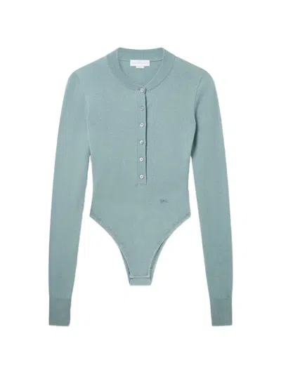 Stella Mccartney Crew-neck Ribbed Long-sleeve Bodysuit In Blue