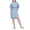 Stella Mccartney Crinkle Blue Denim Puff Sleeve Dress In Blue