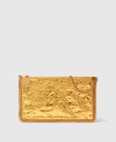 Stella Mccartney Crinkled Metallic Falabella Wallet Crossbody Bag In Gold