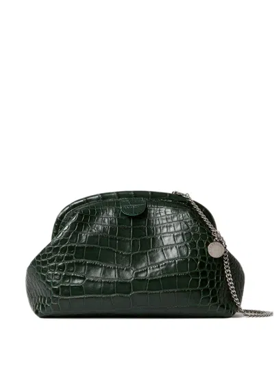 Stella Mccartney Falabella Croc-effect Vegetarian Material Clutch In Green