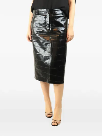 Pre-owned Stella Mccartney Croc-embossed Midi Skirt In Black