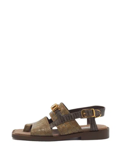 Pre-owned Stella Mccartney Croc-embossed Slingback Sandals In Green